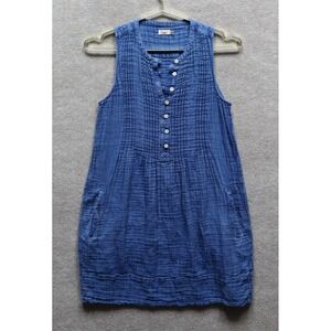 Faherty Dream Cotton Gauze Isha Dress Women Small Blue Storm Mini Pleated EUC